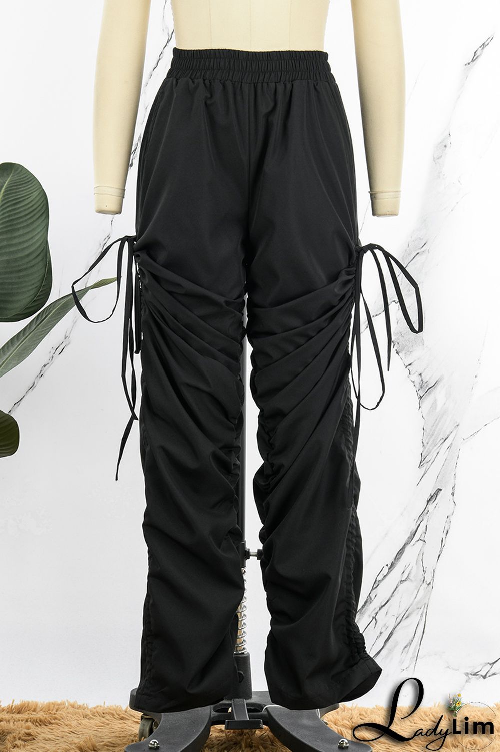 Green Casual Solid Patchwork Draw String Fold High Waist Pencil Solid Color Bottoms