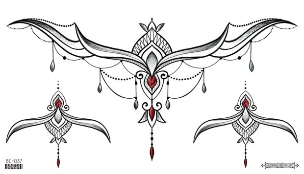 Sdrawing Temporary Tattoo Sticker leaf flower plant black sketch Fake Tatoo Breast Chest Back Belly Flash Tatto For Women Girl