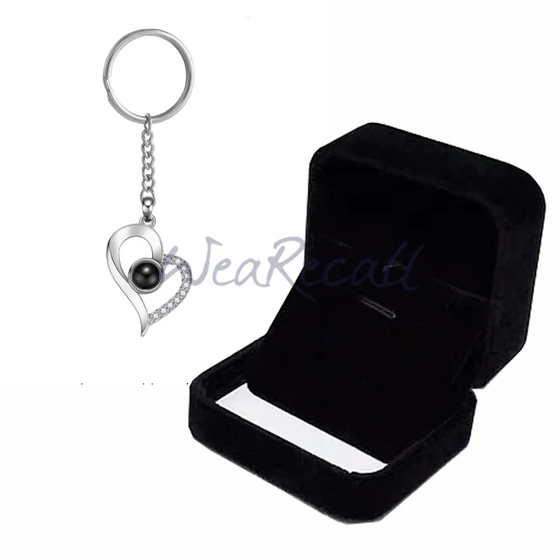 Projector Picture Custom Personalized Photo Inclined Heart Keychain 925 Silver wetirmss