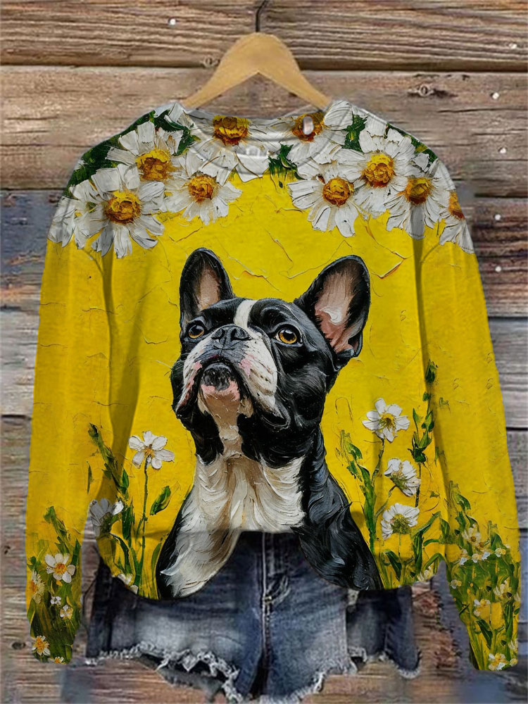 Comstylish Women's Casual Funny French Bulldog Print Sweatshirt