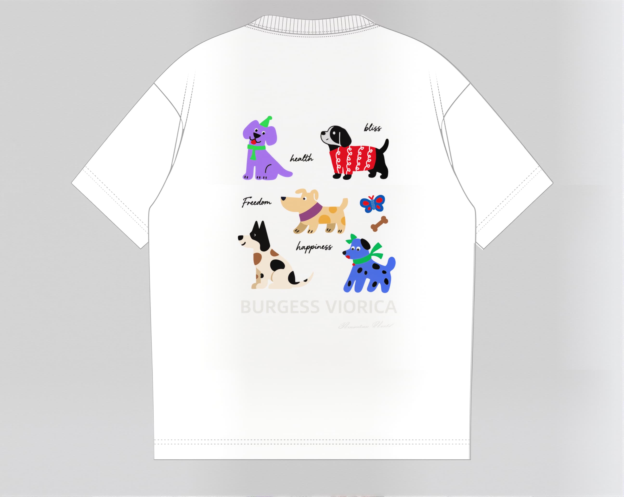 Selected 100% Cotton T - Shirt with Embroidered Glowing Dog King Pattern