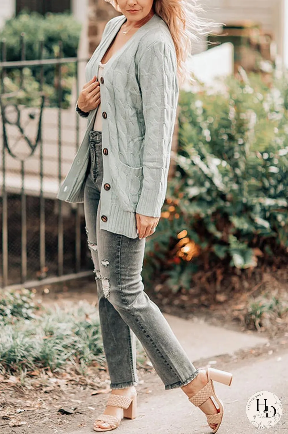 Button Cable Knit Cardigan