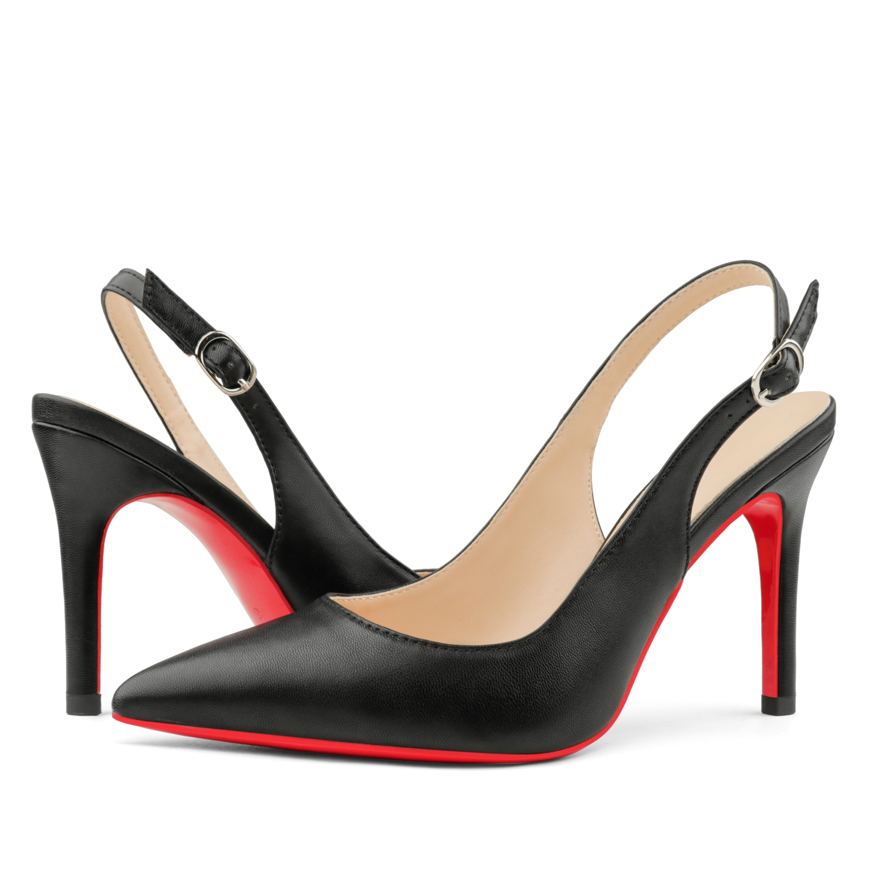 90mm Women's Pointed Toe Slingback Matte Heels Red Bottoms Pumps Comfortable Dress Shoes-vocosishoes