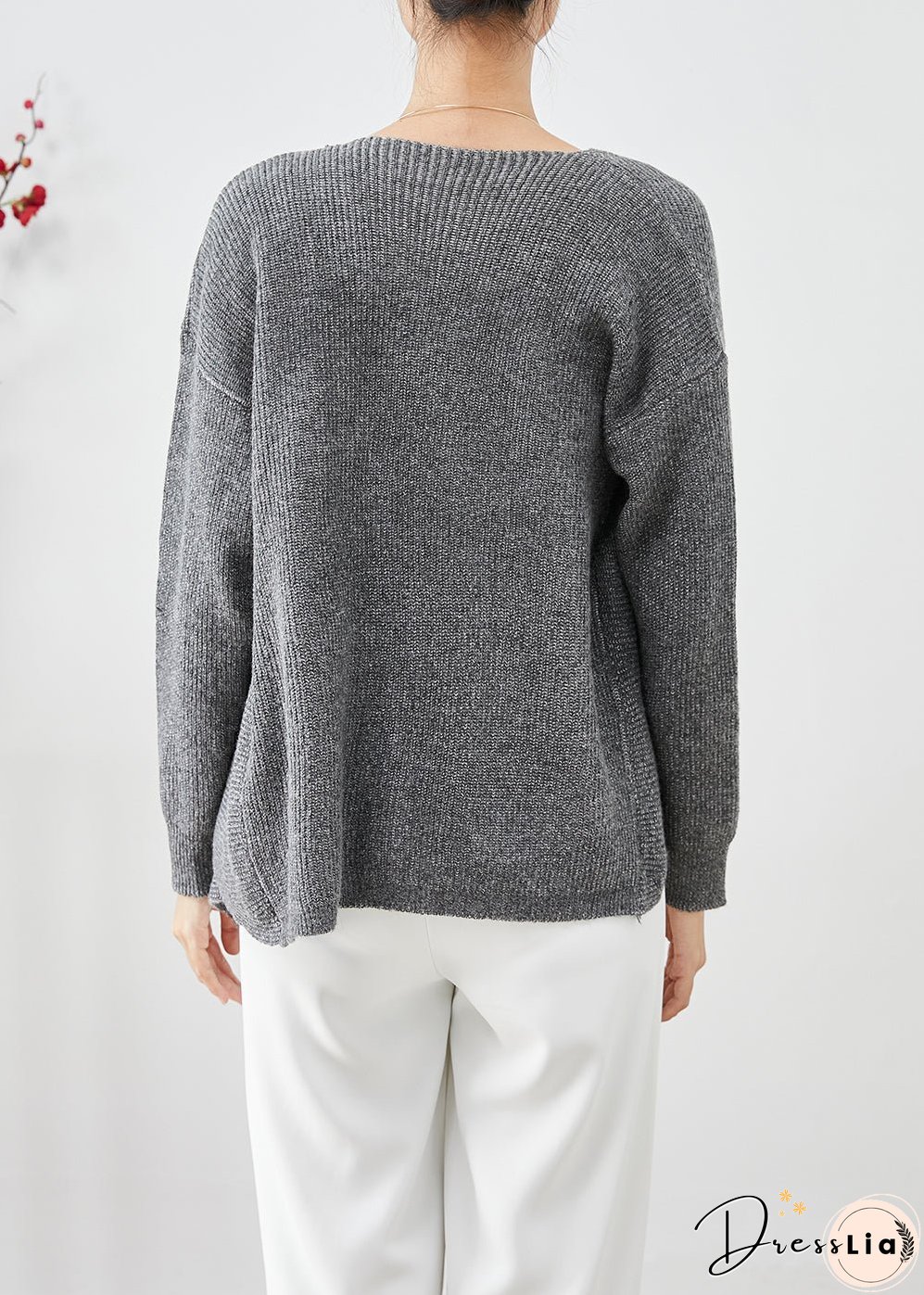 Modern Grey Asymmetrical Thick Knit Sweaters Fall