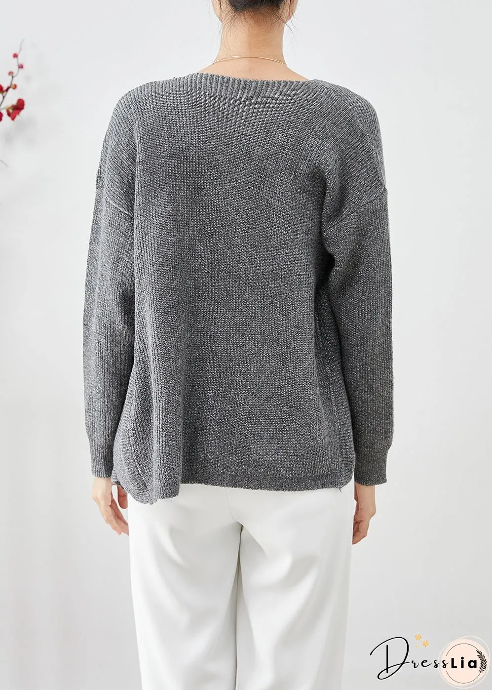 Modern Grey Asymmetrical Thick Knit Sweaters Fall