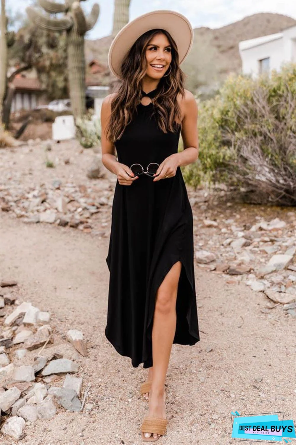 Off-The-Shoulder Casual and Comfortable Long Pocket Dress with Hanging Neck