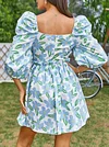 Floral-Print Puff Sleeves Mini Dress