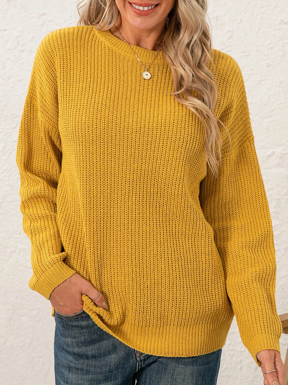 Women Sweet Mid-weight Micro-Elasticity Date Long sleeve Crew Neck Regular Sweater