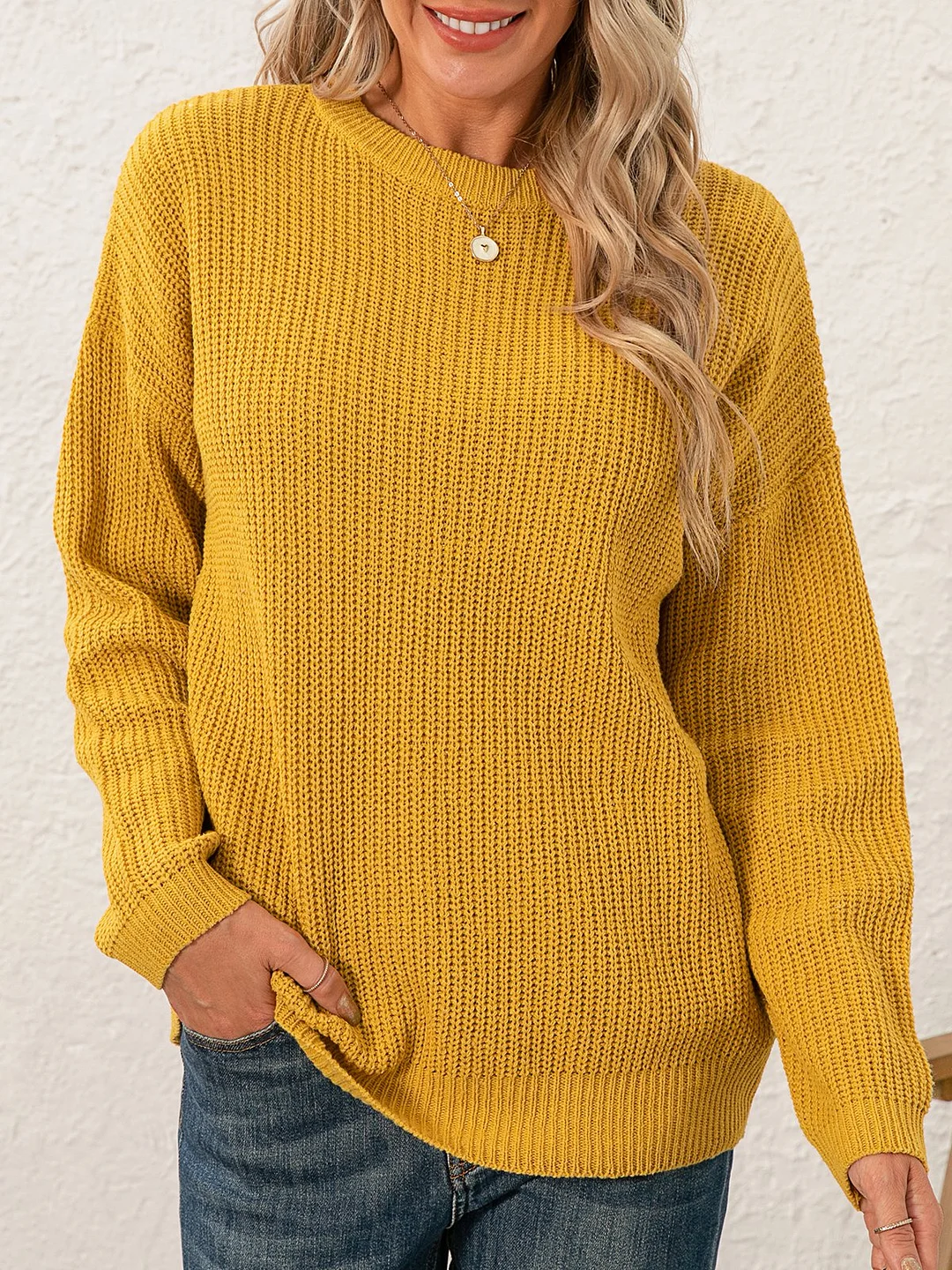 Women Sweet Mid-weight Micro-Elasticity Date Long sleeve Crew Neck Regular Sweater
