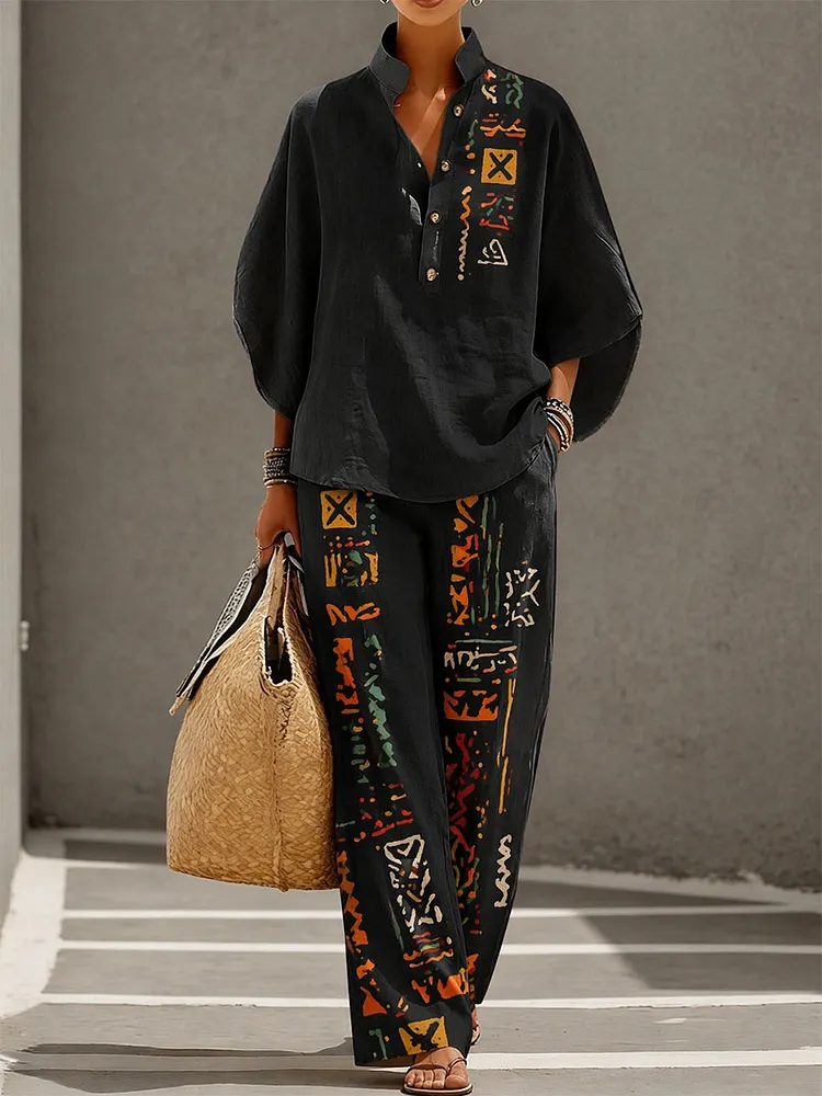 Women&rsquo;s Abstract Graphic Pattern Creative Print Two-Piece Set