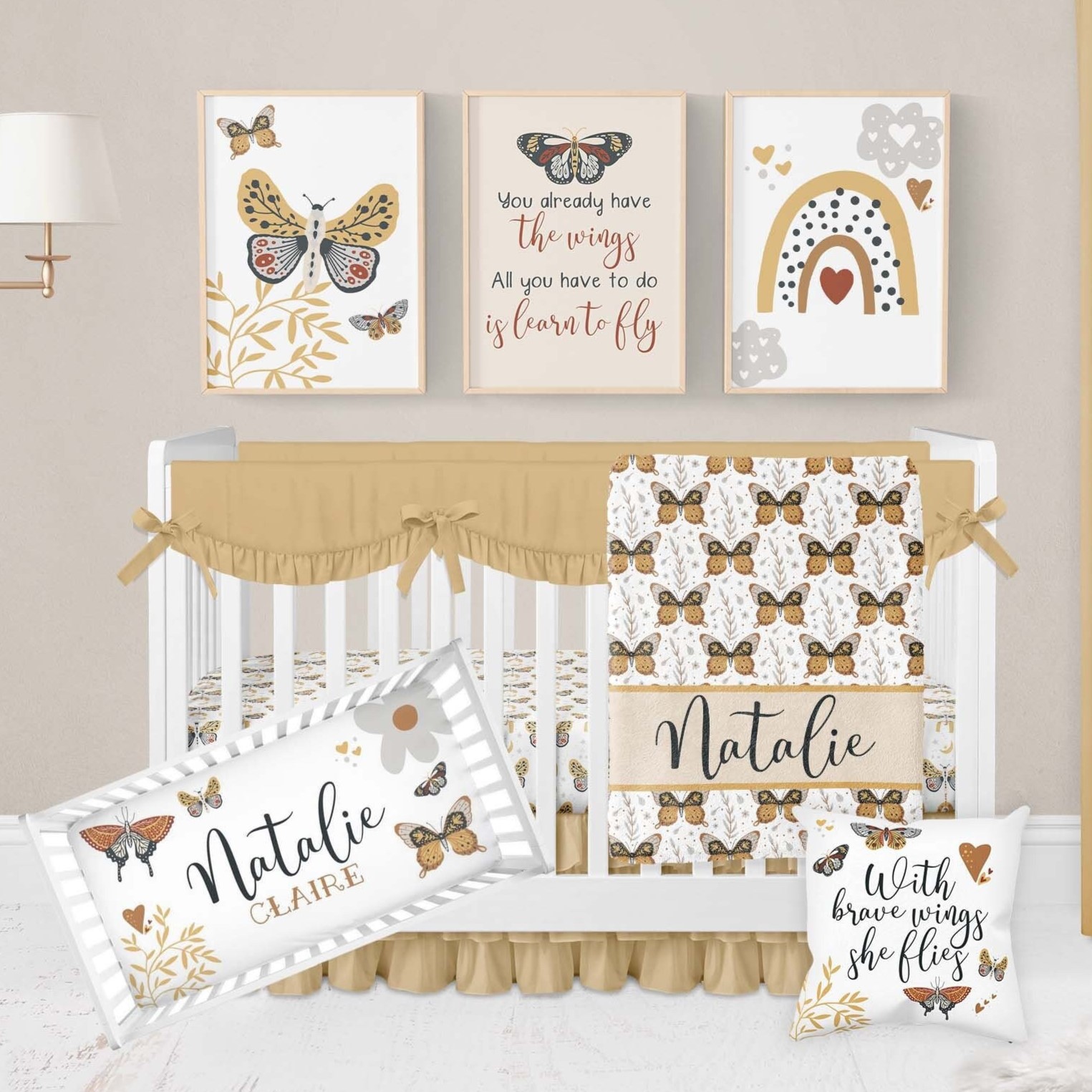 Baby Girl Crib Bedding Set, Butterfly Crib Bedding Set, Boho Crib
