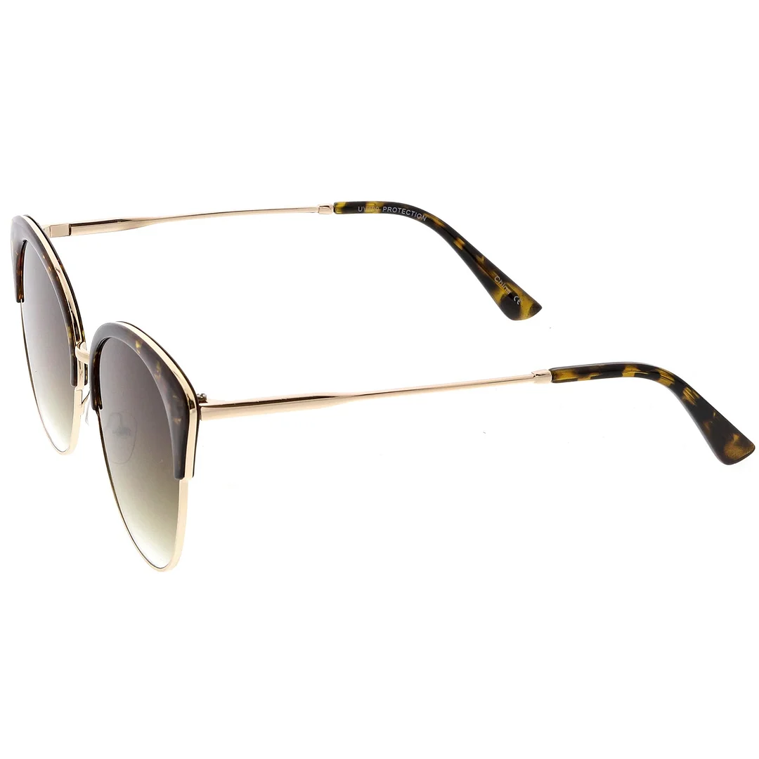 Oversize Half Frame Cat Eye glasses With Round Neutral Color Flat Lens 58mm