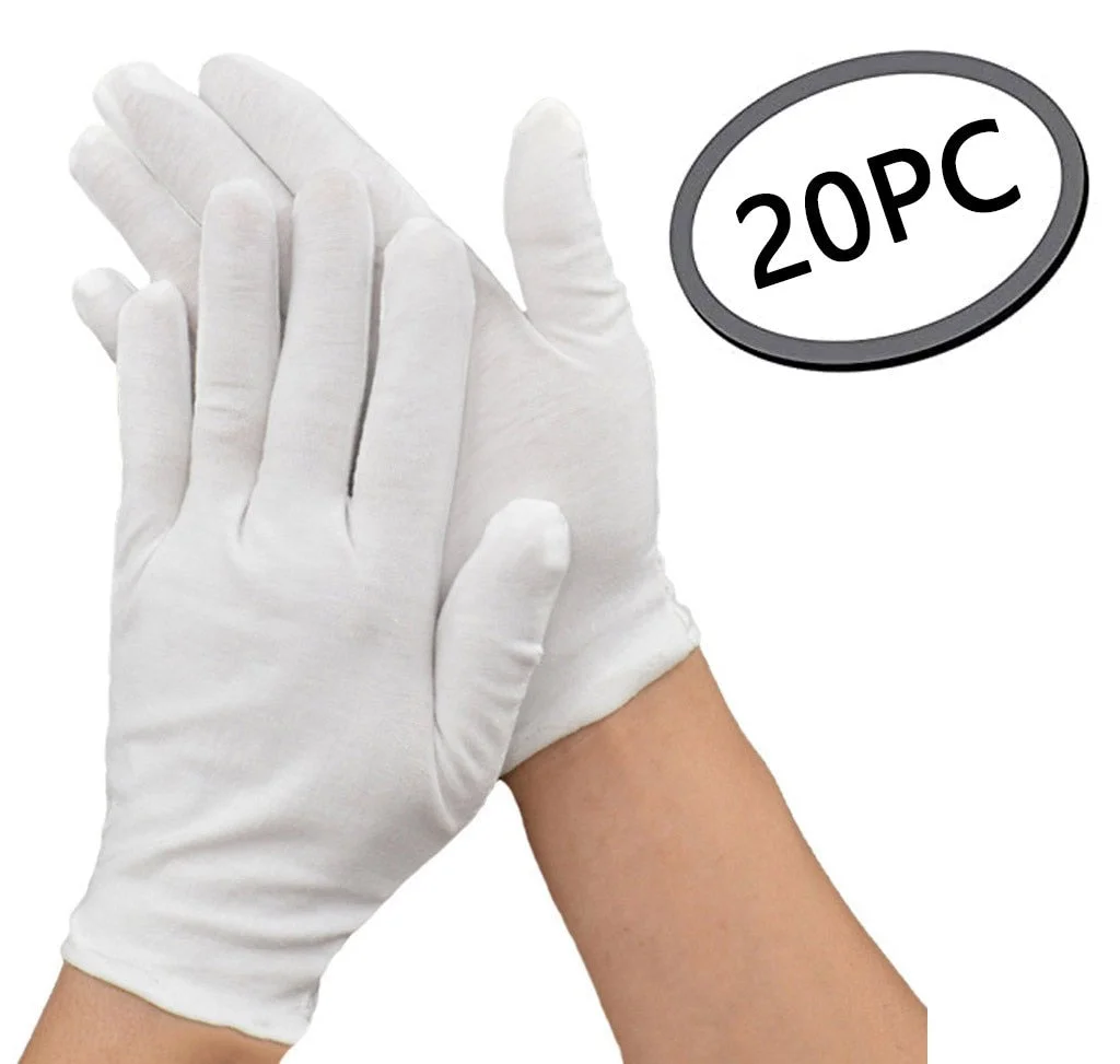 20 Pcs Medium Thick White Cotton Sweat-proof Breathable Elastic White Gloves Universal for left and right hands Dropshipping