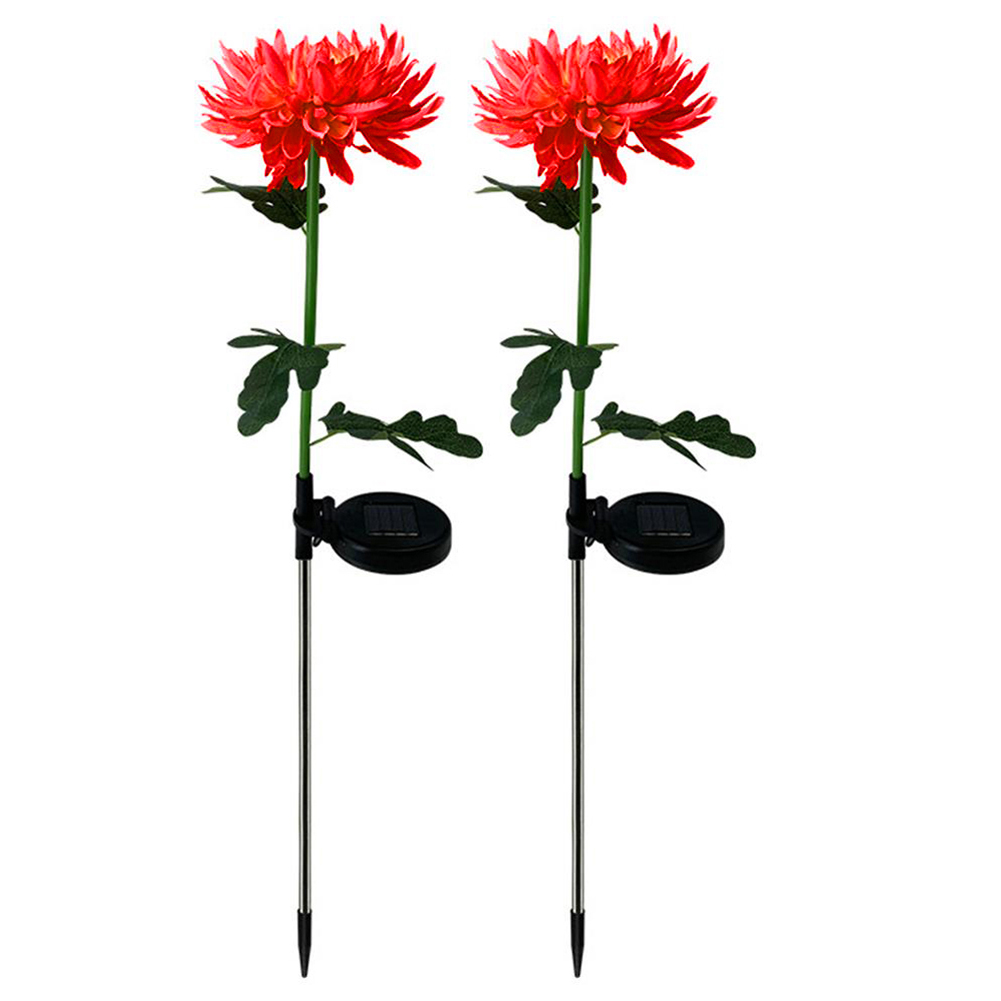 

2pcs LED Solar Lights Mum Flower Lawn Stakes Lamp Garden Art Decor (Red), 501 Original