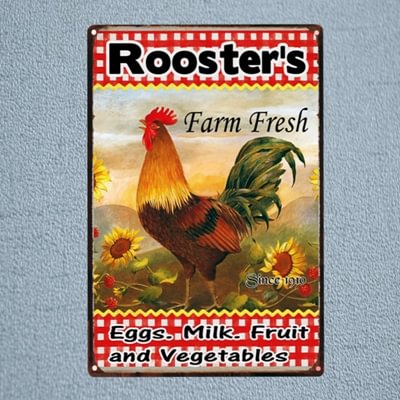 Chicken - Rooster's Farm Fresh Vintage Tin Signs/Wooden Signs - 7.9x11.8in & 11.8x15.7in