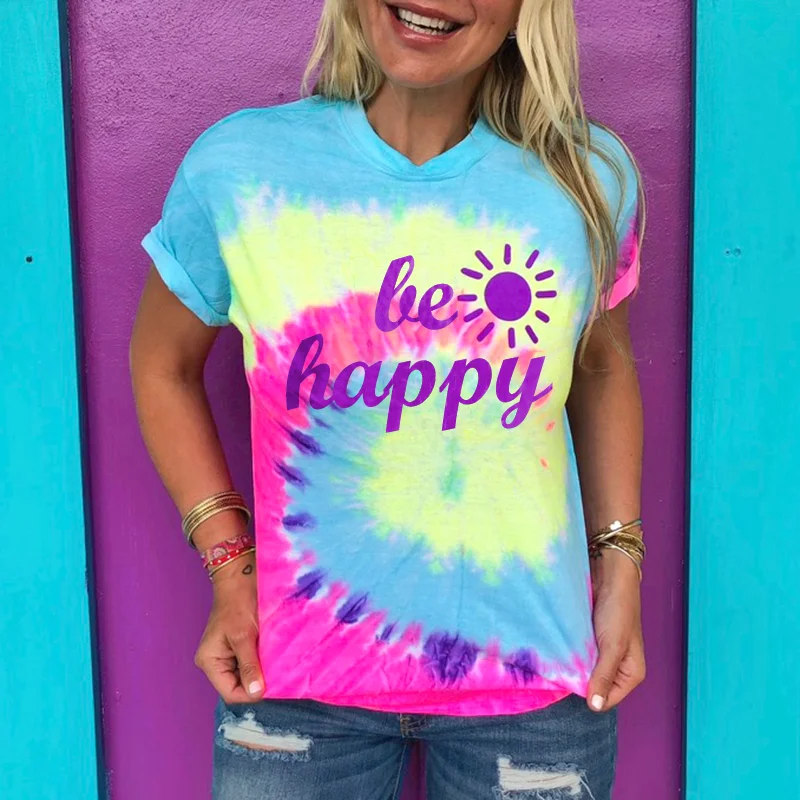 Be happy tie-dye fashion graphic tees
