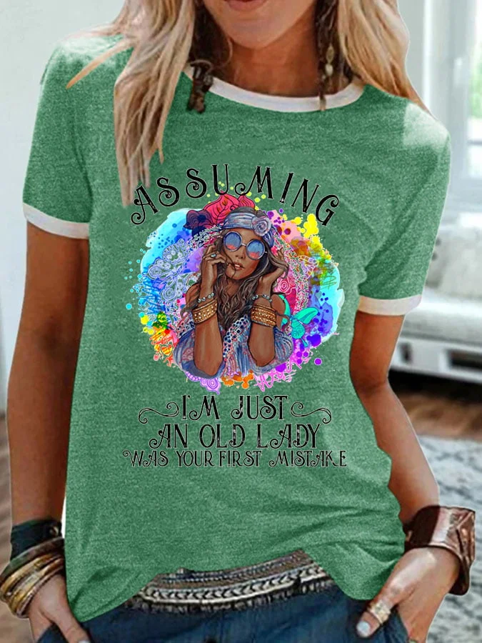 Casual Colorblock Printed Short Sleeve T-Shirt