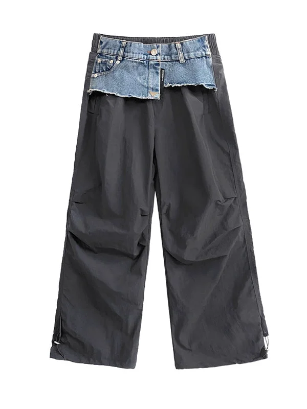 Drawstring Elasticity Split-Joint Loose Wide Leg Trousers Cargo Pants