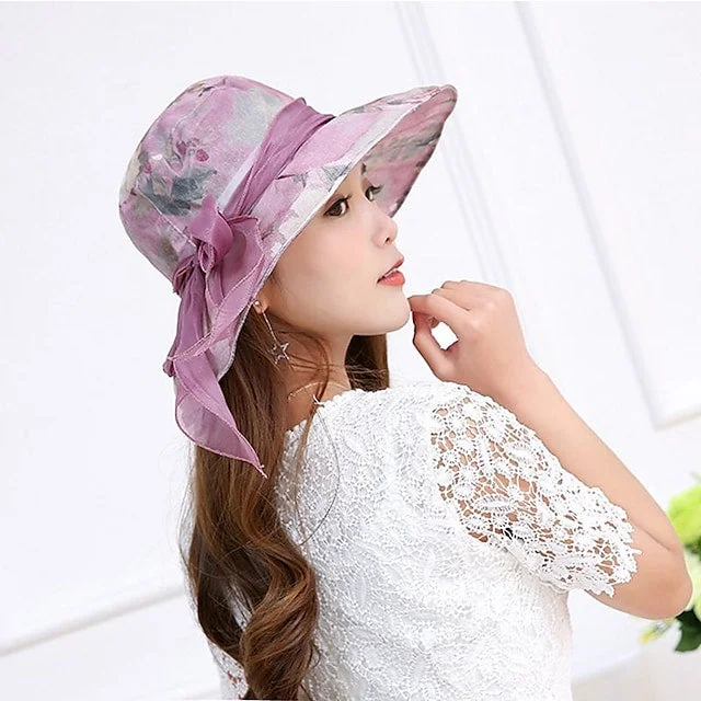 Women's Party Hat Floral Pattern Lace Bowknot Breathable Fashion Sun Hat