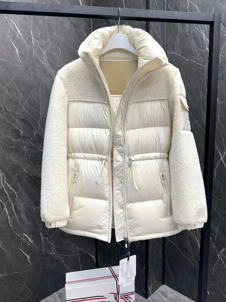 Women's Warm Winter Coat White Color Velvet Puffer Jacket