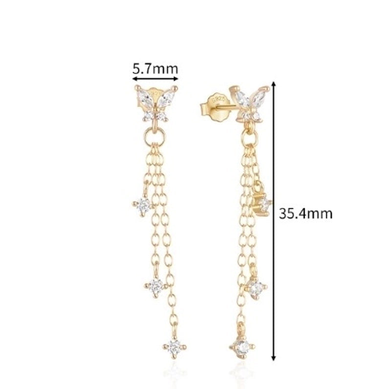 1 Pair Minimalist Geometric Butterfly Tassel Plating Inlay Sterling Silver Zircon Drop Earrings