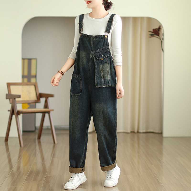 Classic Denim Splicing Strap Jumpsuit