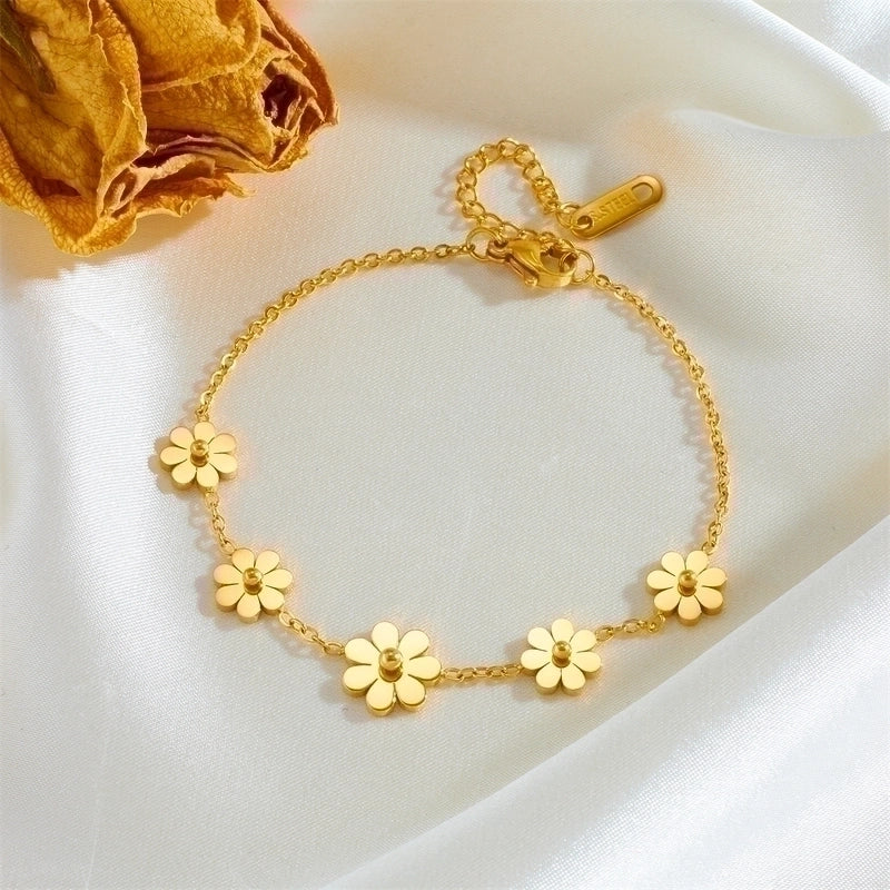 Sweet Minimalist Daisy Titanium Steel Titanium Steel 18K Gold Plated Bracelets Earrings Necklace
