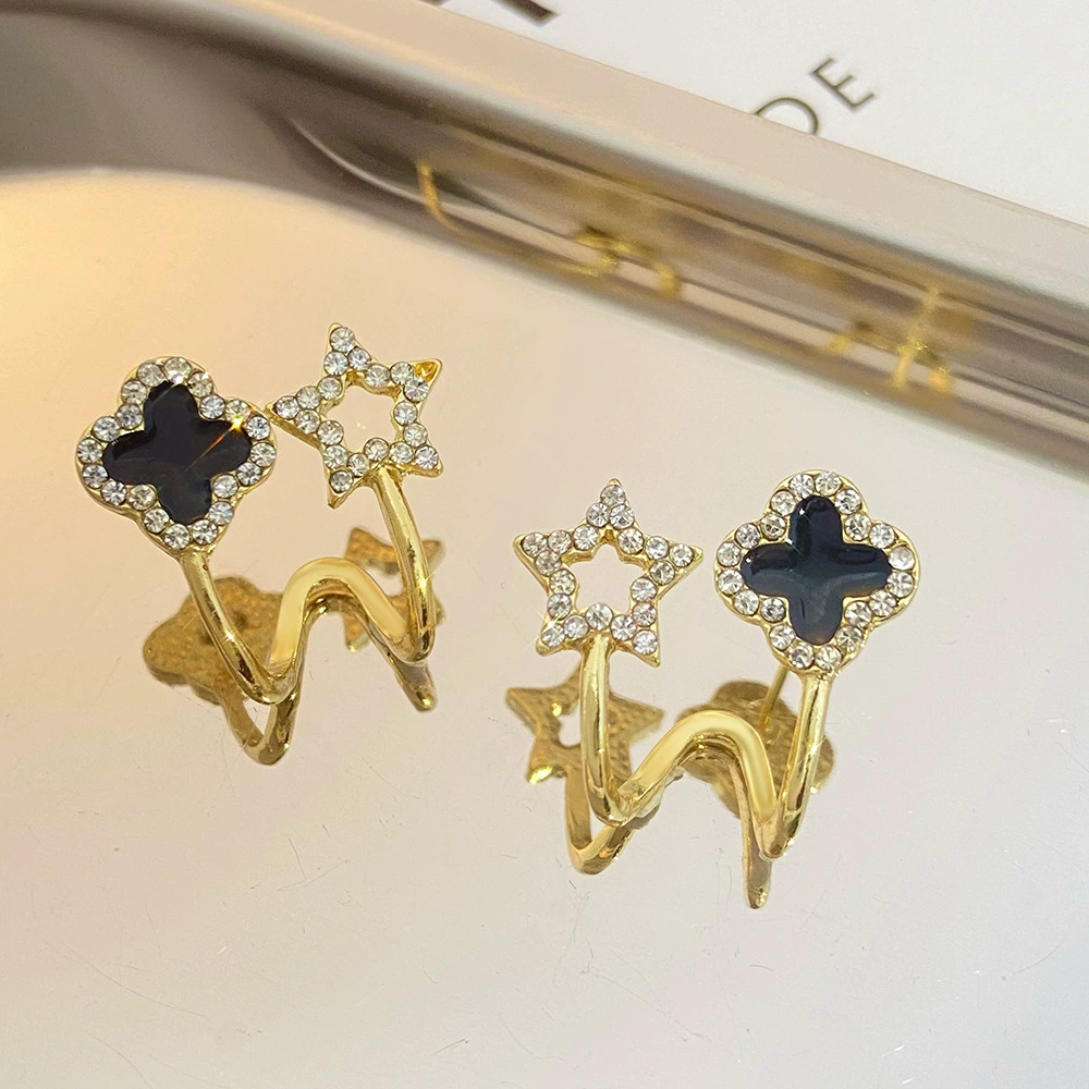 Clover Star Zirconia Gold-Plated Earrings