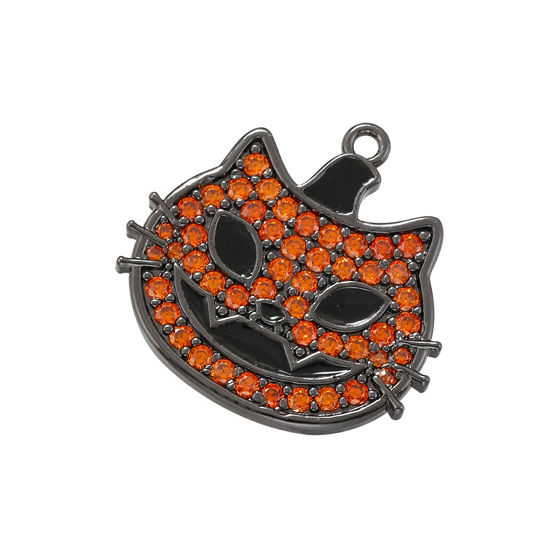Funny Streetwear Cool Style Cat Copper Plating Inlay Copper Zircon 18k Gold Plated Halloween Charms