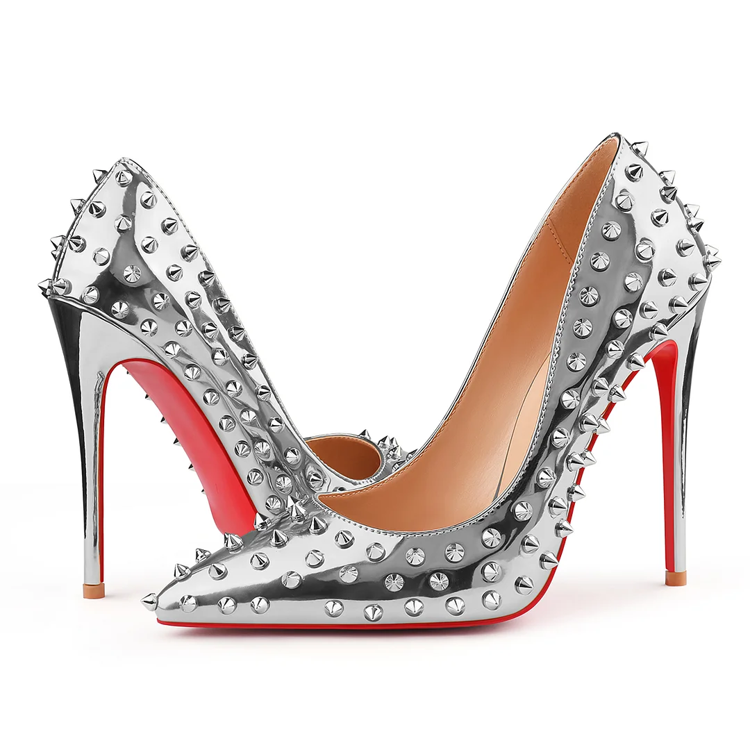 120mm/100mm Red Bottom Women's High Heels Stiletto Rivets Shoes-MERUMOTE