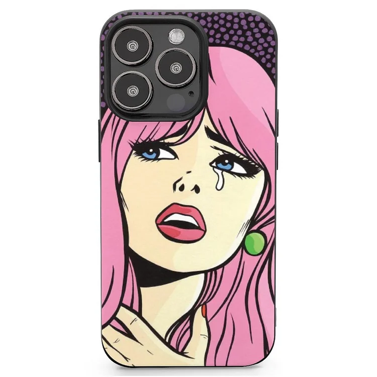 Pink Hair Crying Comic Girl Mobile Phone Case Shell For IPhone 13 and iPhone14 Pro Max and IPhone 15 Plus Case - Heather Prints Shirts
