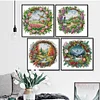 4pcs Four Seasons Scenery In Garland-14CT Stamped Cross Stitch Egyptian Cotton 40*40cm/15.75*15.75in tapestrymarket