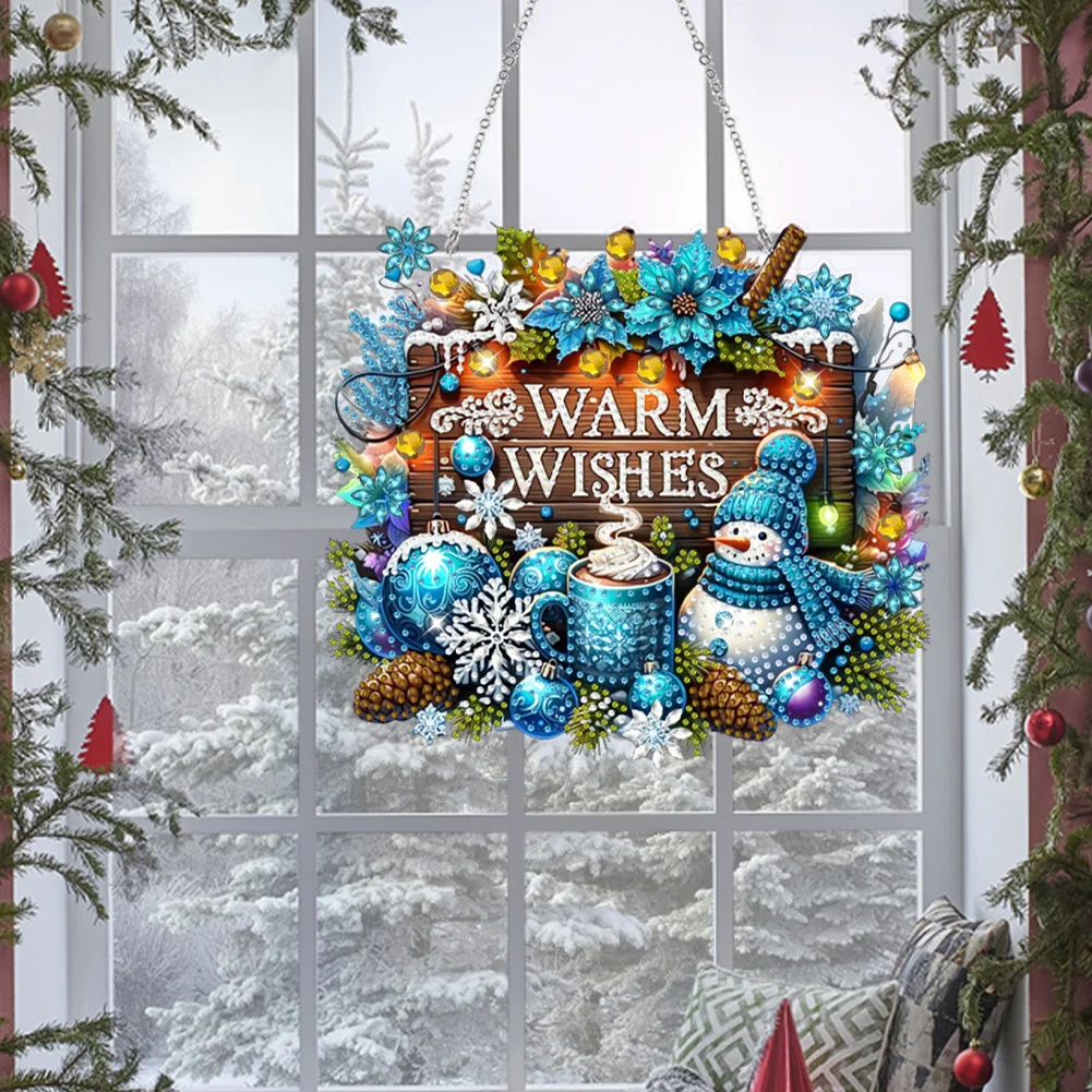 DIY Christmas Snowman Wooden Special Shaped Diamond Painting Hanging Home Decorations