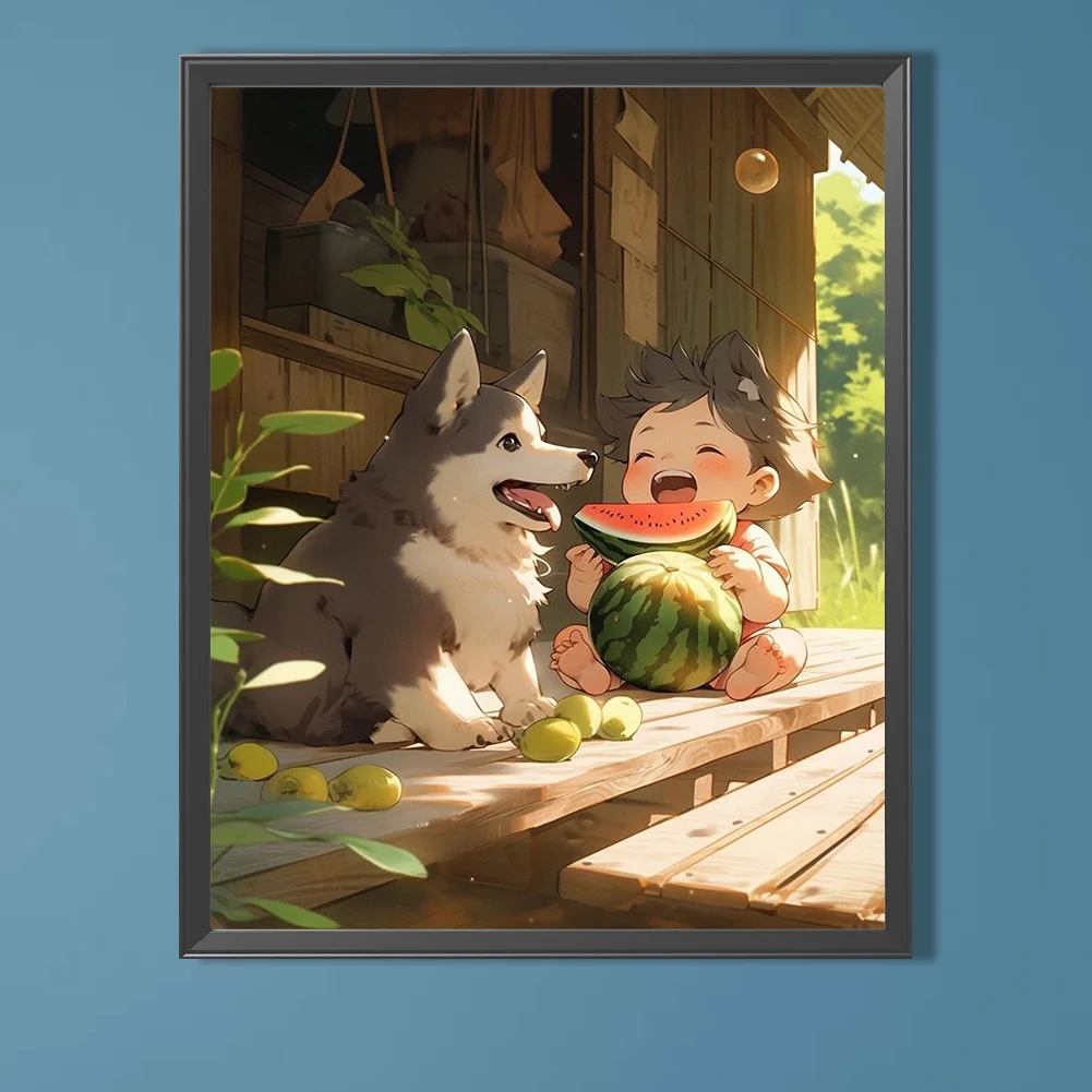 Diamond Painting - Full Round Drill - Child Eating Watermelon(Canvas|40*50cm)
