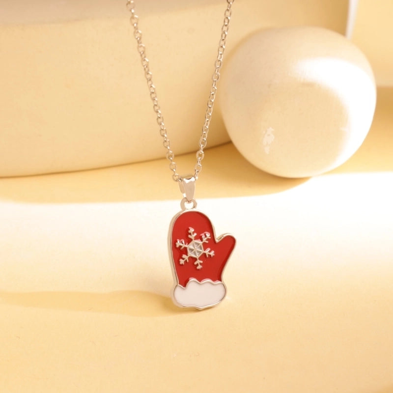 Titanium Steel Copper Cable Chain Enamel Inlay Christmas Hat Santa Claus Christmas Socks Pearl Zircon Pendant Necklace