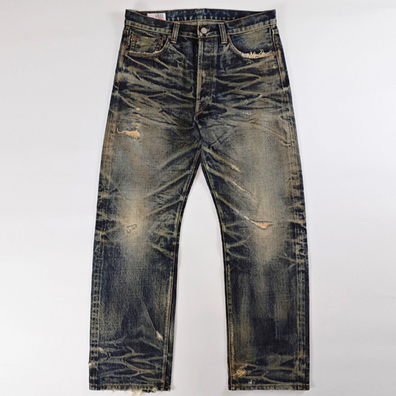 Vintage Washed Patch Loose Straight Denim Pants