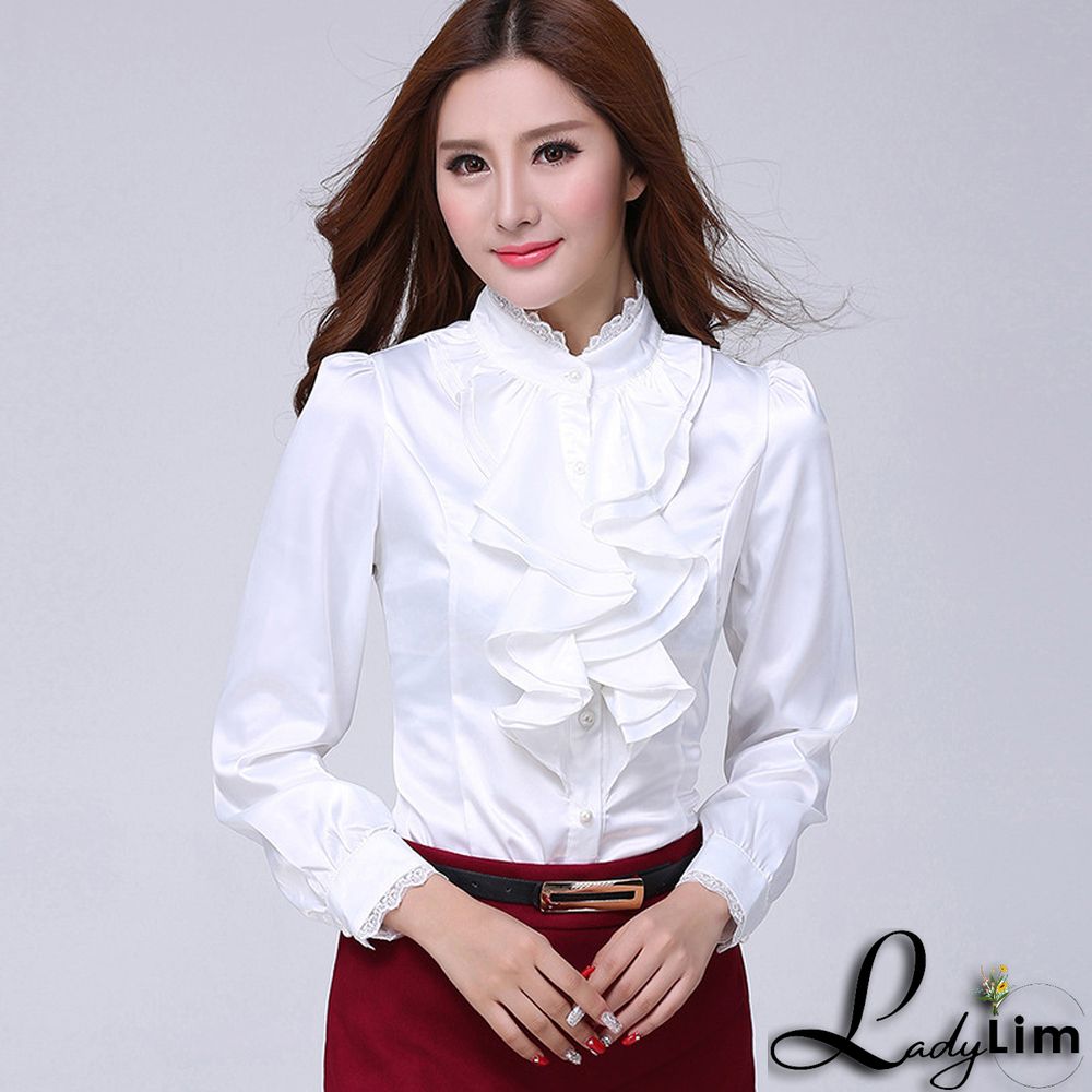 Elegant Plain Mock Neck Long Sleeve Peplum Blouse