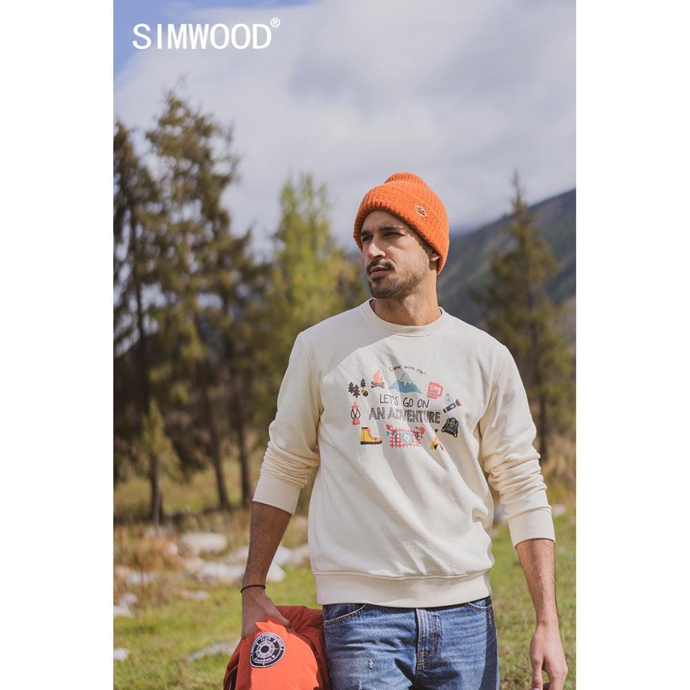 SIMWOOD 2021 Autumn new hoodies men travel print funny sweatshirts jogger texture carton print tracksuit SI980781
