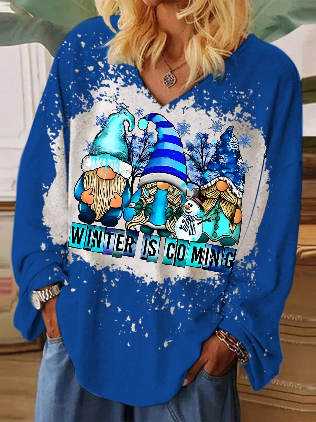 Winter is Coming Gnomes Print Tie-dye Loose Shirt