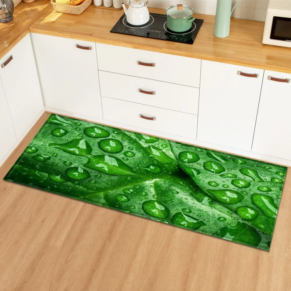 Modern Kitchen Mat Home Bedroom Decoration Floor Carpet Plant Leaves Pattern Entrance Doormat Hallway Bathroom Non-Slip Long Rug