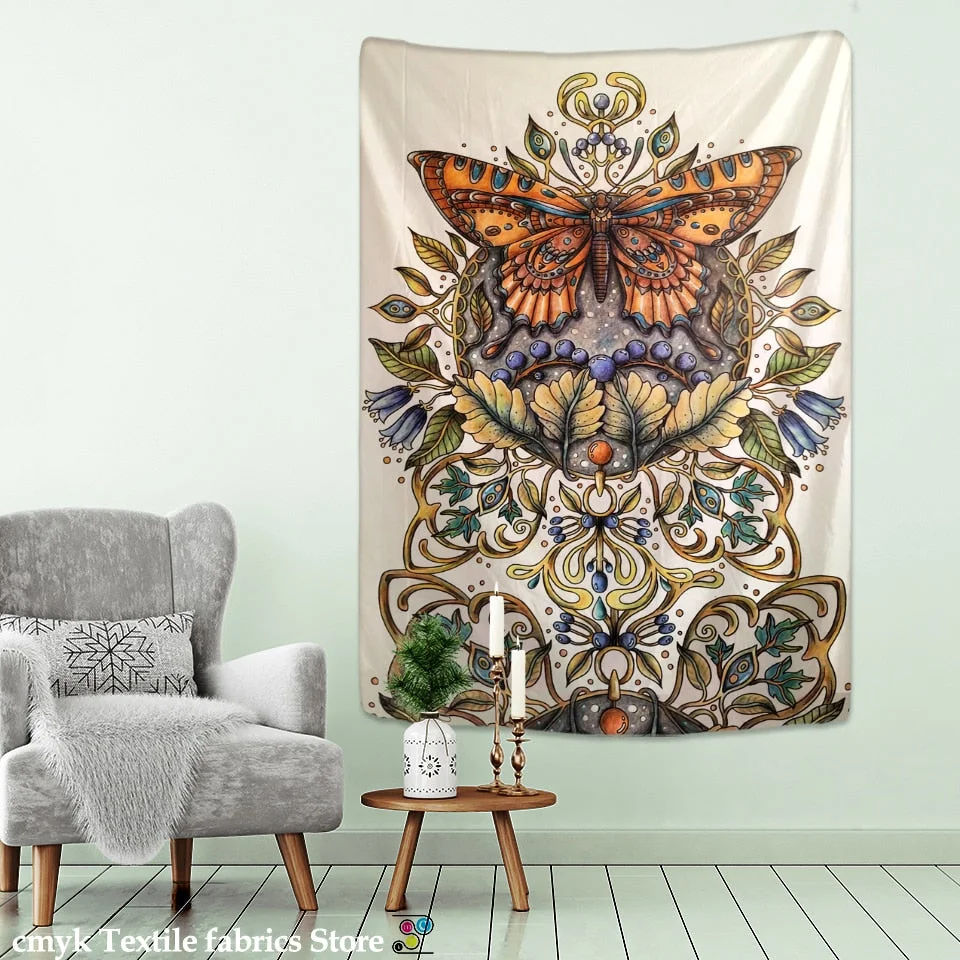 Moon Phase Butterfly Tapestry Wall Hanging Psychedelic Mysterious Witchcraft Bohemian Style Aesthetics Room Home Decor