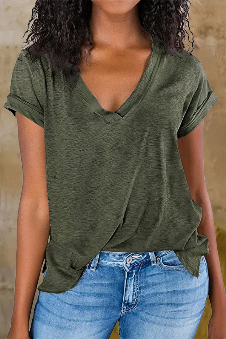 Solid Split Hem V Neck T-Shirt