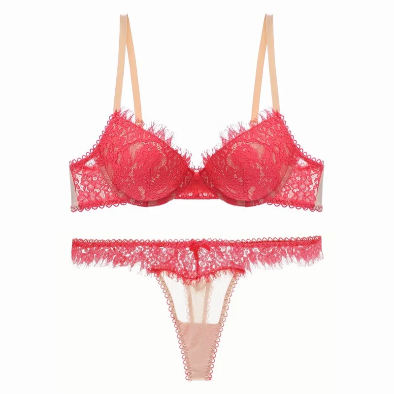 Billionm Lace Bra Set Sexy Women Underwie Push Up Brassiere Panties Thong Set Adjustable Strap Underwear Black Bra Briefs Set