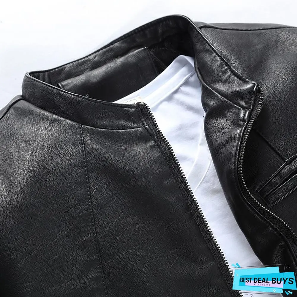 Men's Casual Zipper Pu Leather Jacket Motorcycle Leather Jacket Men Leisure Clothing Men's Slim Leather Jacket