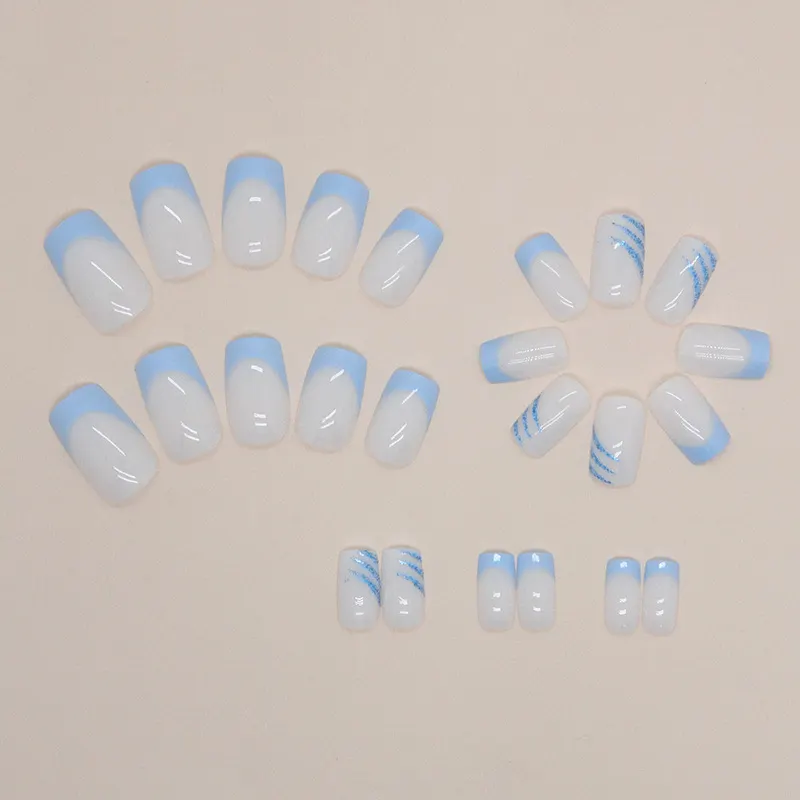 Churchf Churchf Small And Fresh Sky Blue French Nail Tink Flash Powder Embellished Shiny Playful Wearing 24 Pieces