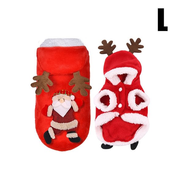 XS-2XL Dog Cat Christmas Outfit Coat Sweater Santa Claus Cartoon Reindeer Costume Soft Warm Coral Fleece Pet Hoodie Winter Party Dress Up Clothes Jumpsuit Apparel for Puppy - Shop Trendy Women's Fashion | TeeYours