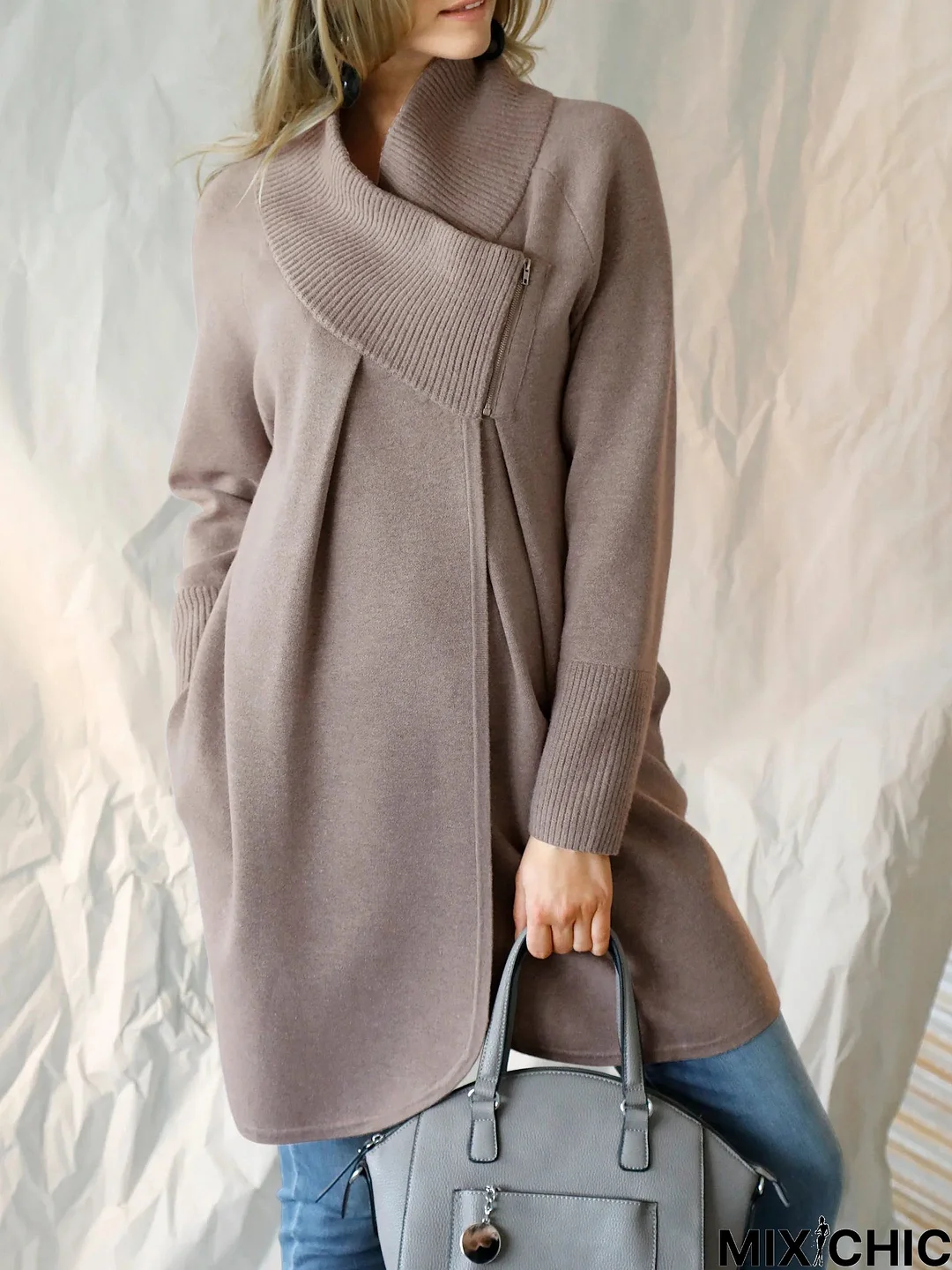 Turtleneck Yarn/Wool Yarn Sweater Coat