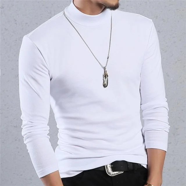 Half Turtleneck Men T-Shirt Casual Long Sleeve T Shirt Men Plus Size Fitness Tight Tee Shirt Men