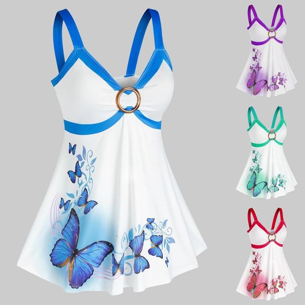 Summer New Arrival Women Fashion Plus Size Butterfly Print O Ring Tank Top Casual Sexy Sleeveless Tops - Shop Trendy Women's Clothing | LoverChic