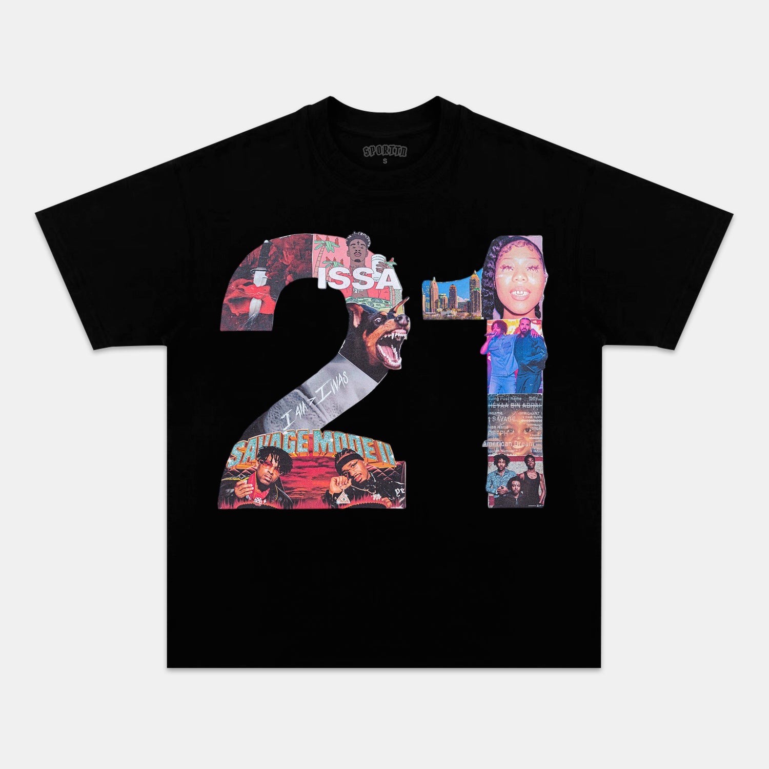 21 SAVAGE & HEAD COLLAGE TEE